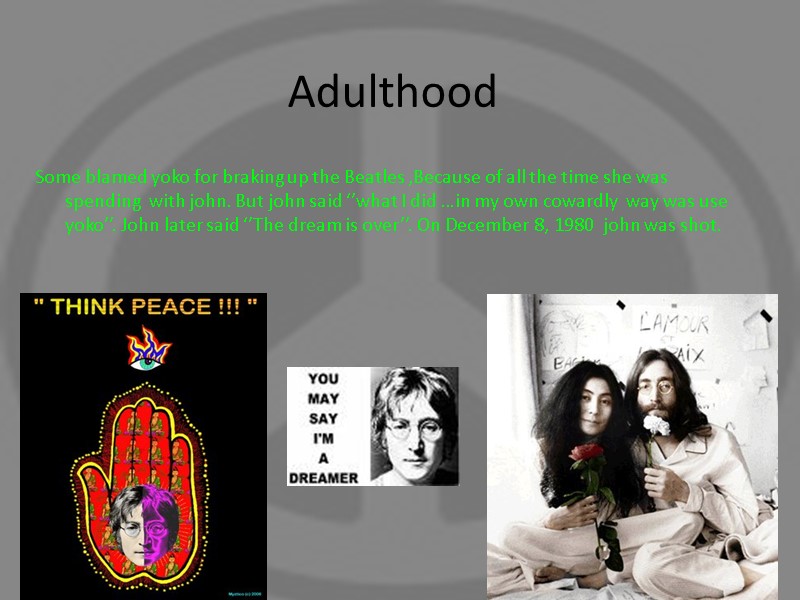 Adulthood  Some blamed yoko for braking up the Beatles ,Because of all the